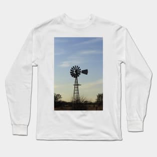 Kansas Windmill in a Pasture with blue sky and clouds Long Sleeve T-Shirt